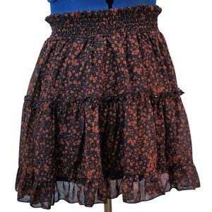 Altar'd State Black & Orange Floral Print Tiered Mini Skirt S